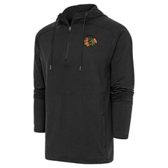 NHL Chicago Blackhawks Antigua Spikes Raglan Quarter-Zip Hoodie - Heather Black