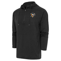 NHL Pittsburgh Penguins Antigua Spikes Raglan Quarter-Zip Hoodie - Heather Black