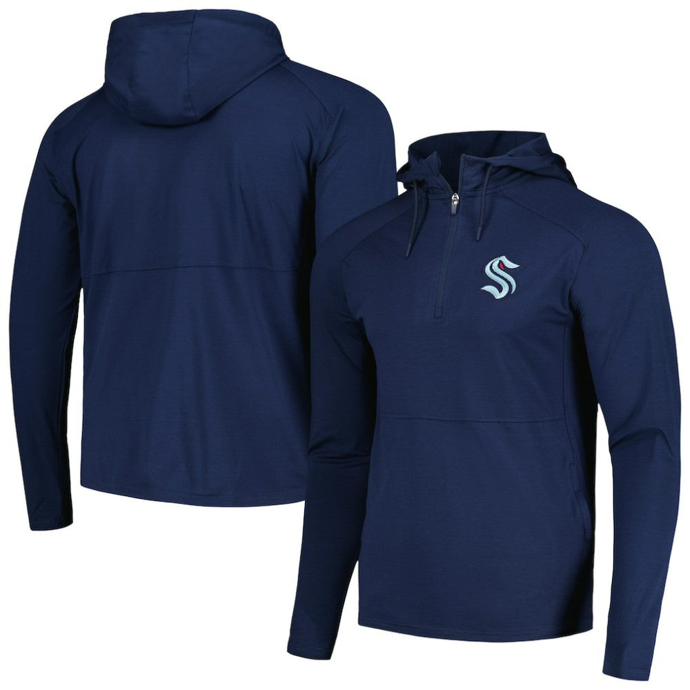 NHL Seattle Kraken Antigua Spikes Raglan Quarter-Zip Hoodie - Heather Navy