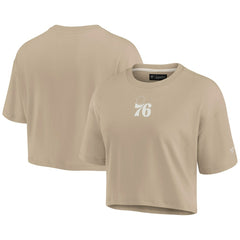 Philadelphia 76ers Women's Elements Super Soft Boxy Cropped T-Shirt Khaki