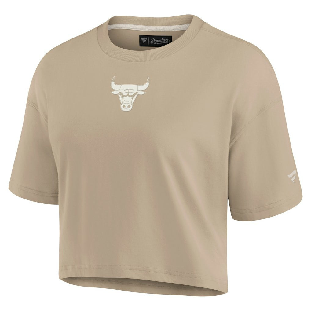 Chicago Bulls Women's Elements Super Soft Boxy Cropped T-Shirt Khaki