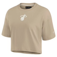 Miami Heat Women's Elements Super Soft Boxy Cropped T-Shirt Khaki
