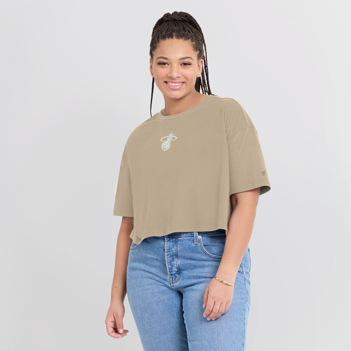 Miami Heat Women's Elements Super Soft Boxy Cropped T-Shirt Khaki