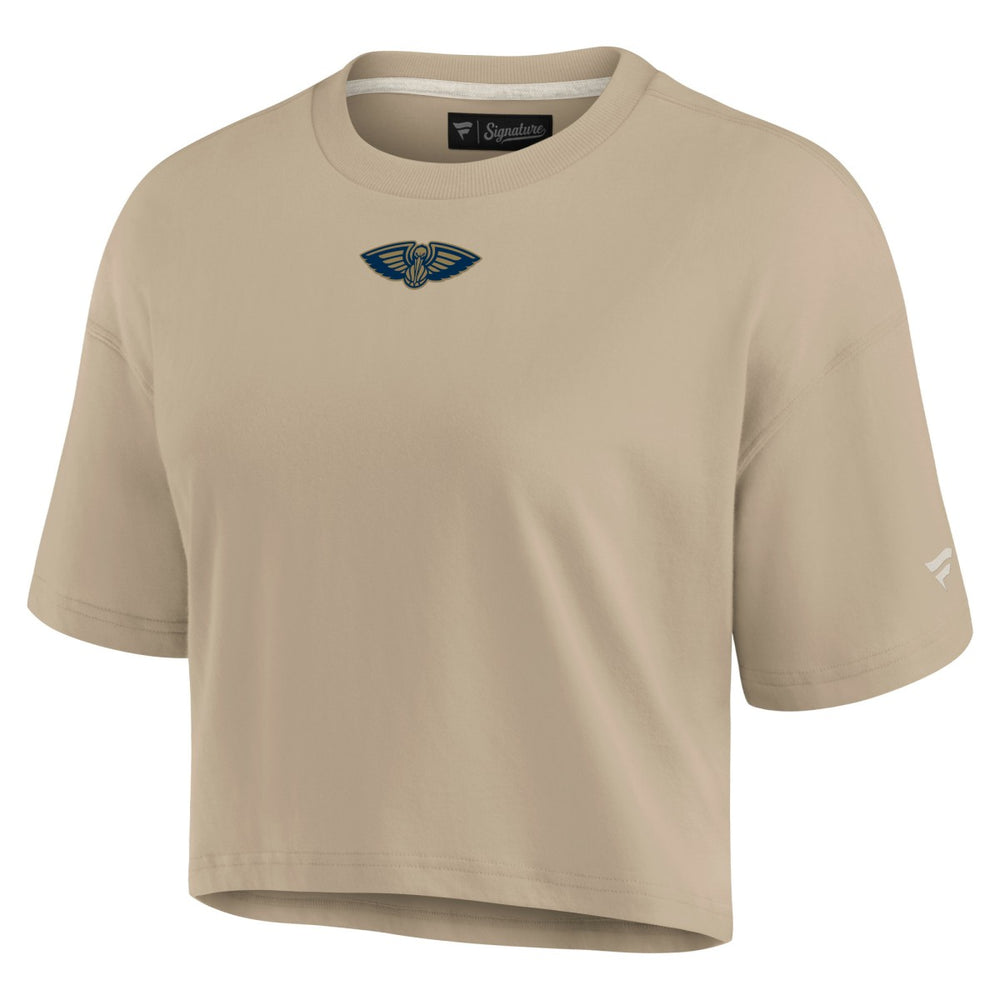 New Orleans Pelicans Women's Elements Super Soft Boxy Cropped T-Shirt Khaki