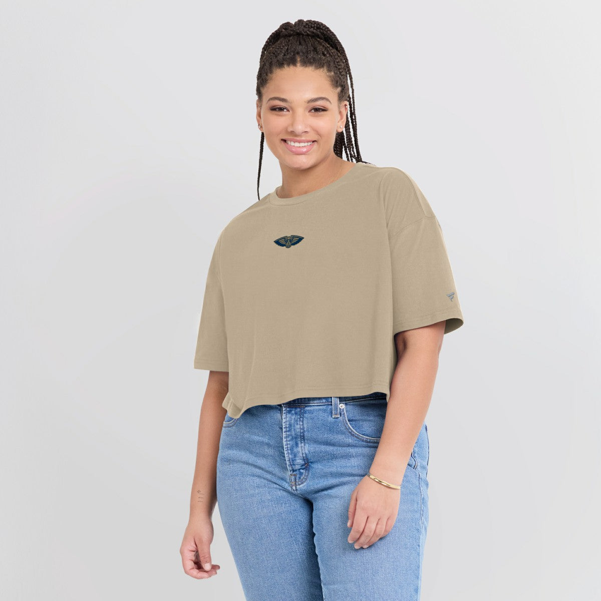 New Orleans Pelicans Women's Elements Super Soft Boxy Cropped T-Shirt Khaki