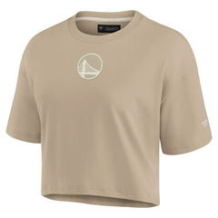 Golden State Warriors Women's Elements Super Soft Boxy Cropped T-Shirt Khaki