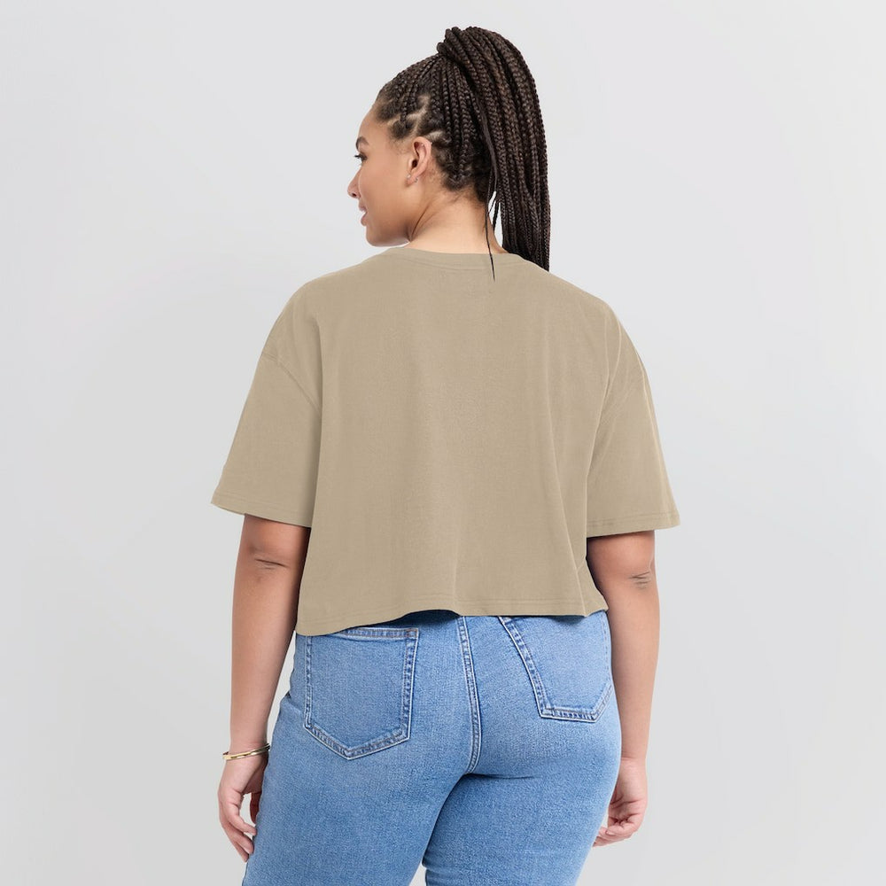 Golden State Warriors Women's Elements Super Soft Boxy Cropped T-Shirt Khaki