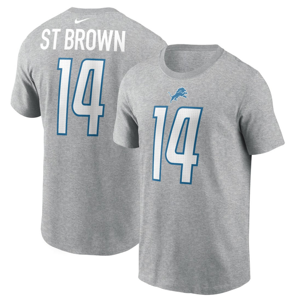 Amon-Ra St. Brown Detroit Lions Player Name & Number T-Shirt Gray