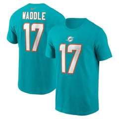 Jaylen Waddle Miami Dolphins Player Name & Number T-Shirt Aqua