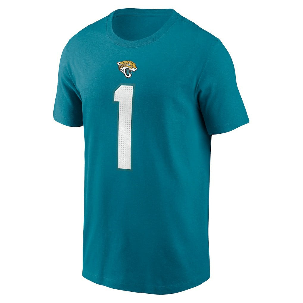 Travis Etienne Jacksonville Jaguars Player Name & Number T-Shirt Teal