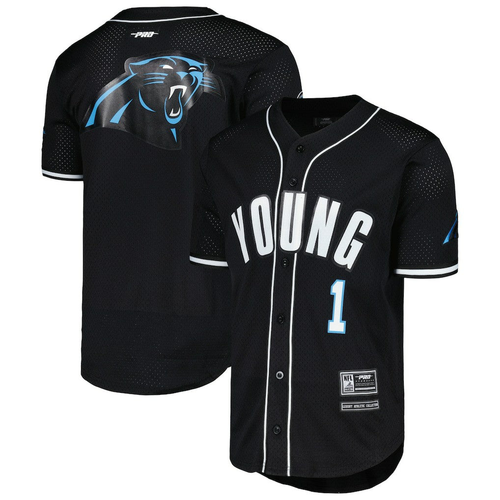 Bryce Young Carolina Panthers Pro Standard Mesh Baseball Button-Up T-Shirt Black