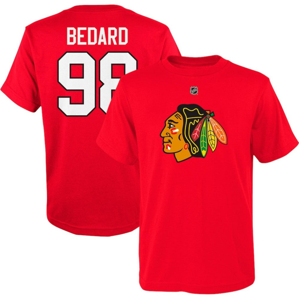 NHL Connor Bedard Chicago Blackhawks Youth Player Name & Number T-Shirt - Red