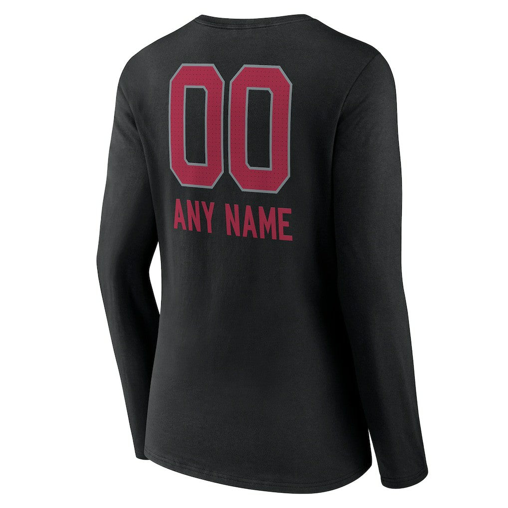 Arizona Cardinals Women's Personalized Name & Number Team Wordmark Long Sleeve V-Neck T-Shirt Black