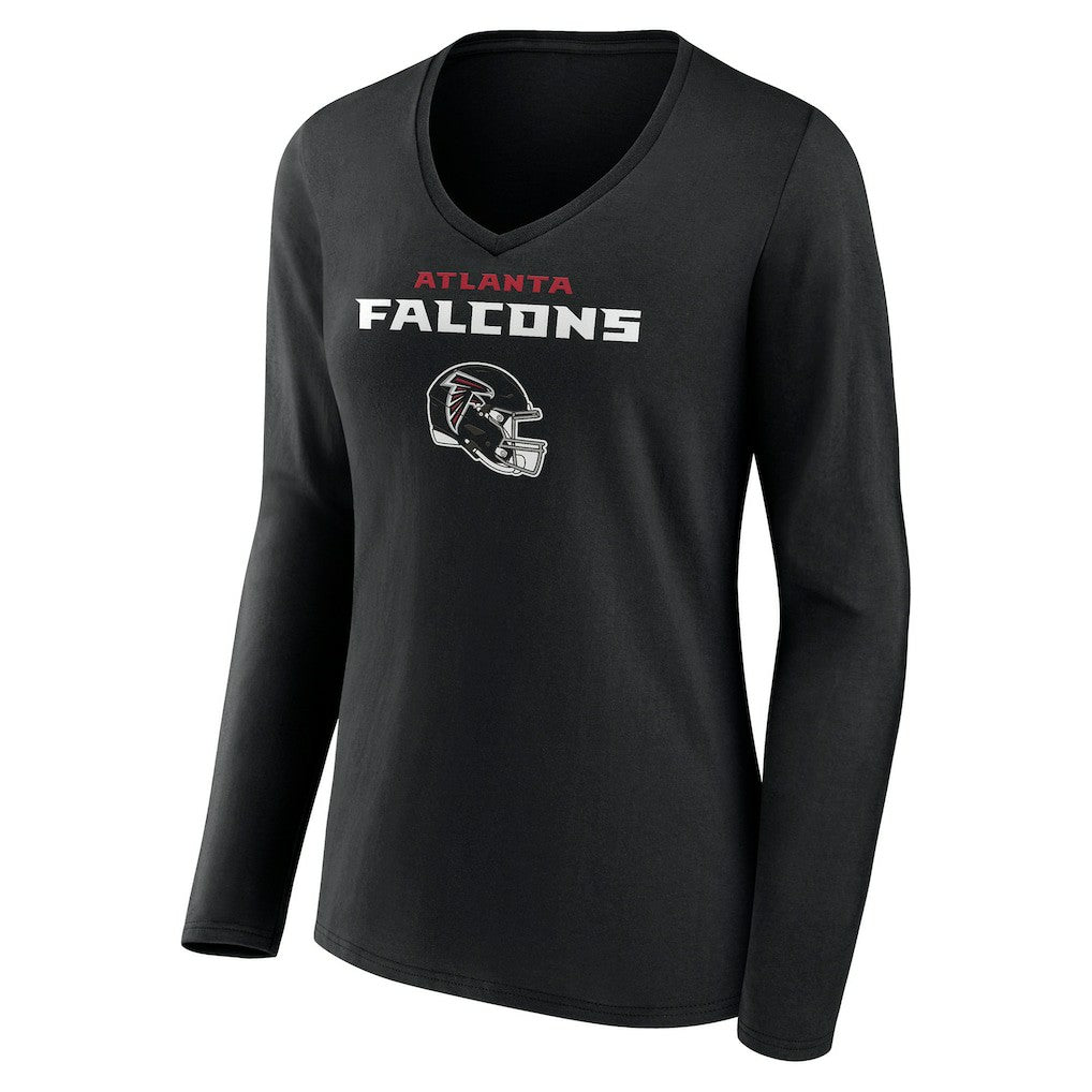 Atlanta Falcons Women's Personalized Name & Number Team Wordmark Long Sleeve V-Neck T-Shirt Black