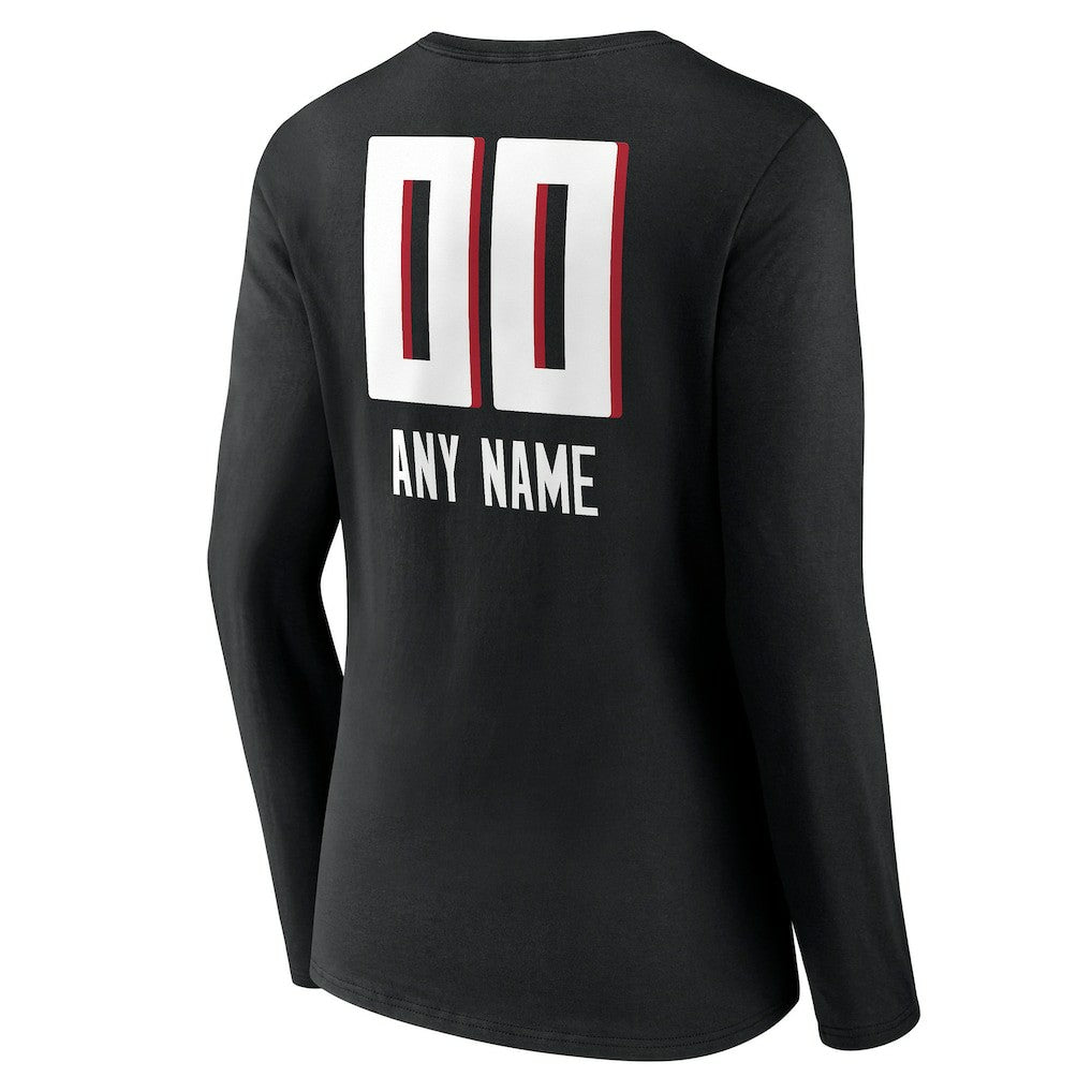 Atlanta Falcons Women's Personalized Name & Number Team Wordmark Long Sleeve V-Neck T-Shirt Black