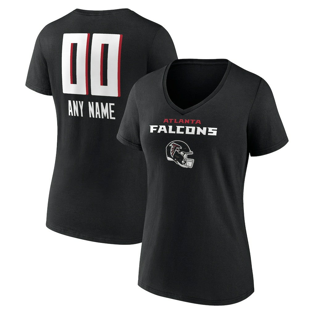 Atlanta Falcons Women's Personalized Name & Number Team Wordmark V-Neck T-Shirt Black