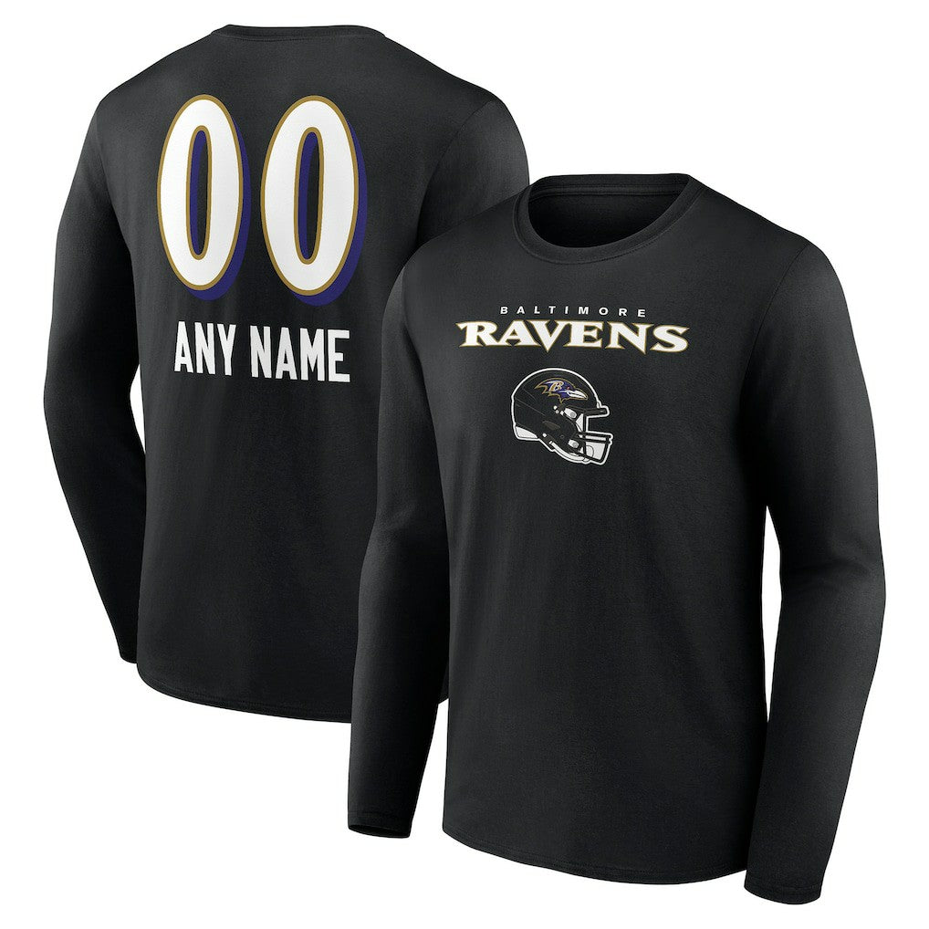 Baltimore Ravens Personalized Name & Number Team Wordmark Long Sleeve T-Shirt Black