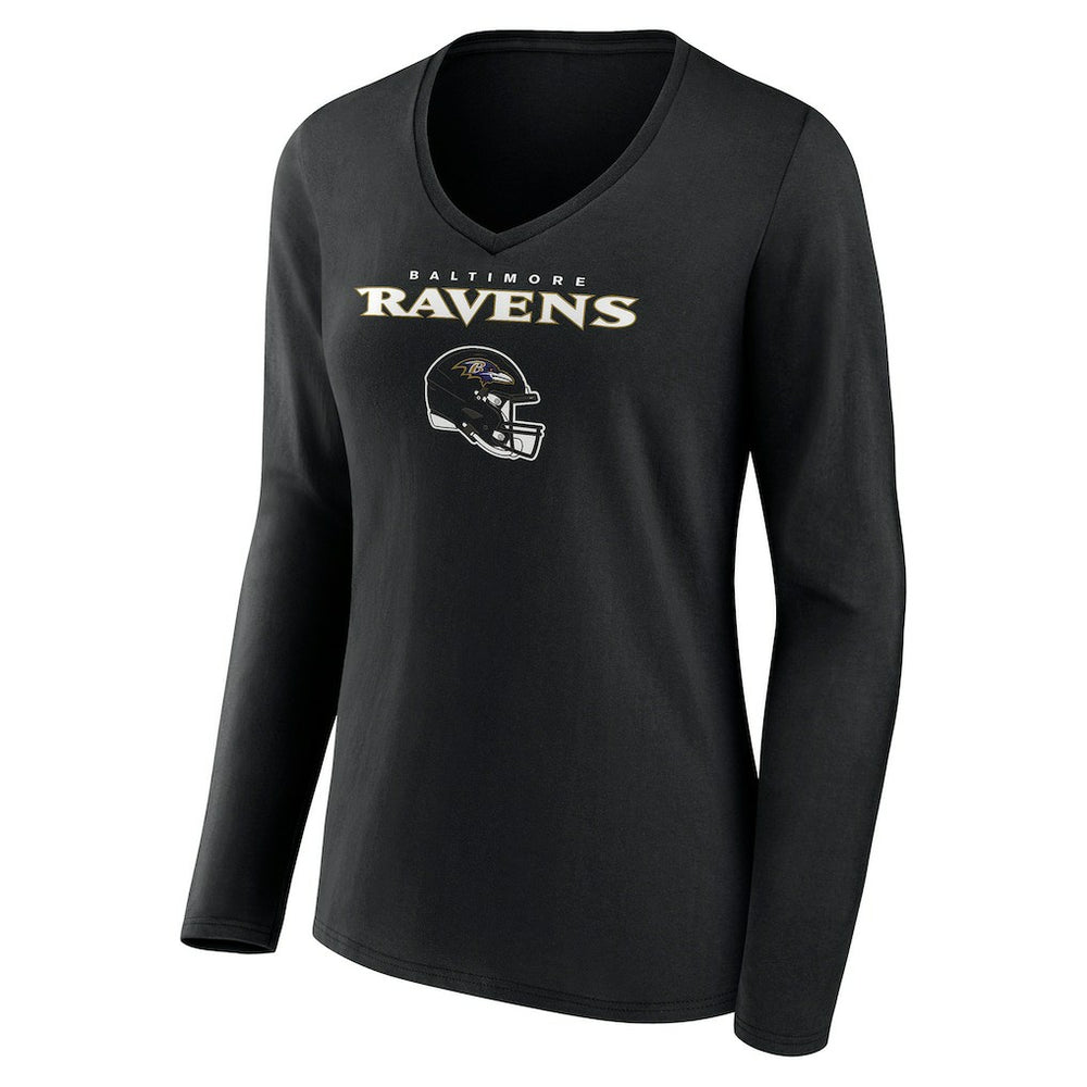 Baltimore Ravens Women's Personalized Name & Number Team Wordmark Long Sleeve V-Neck T-Shirt Black