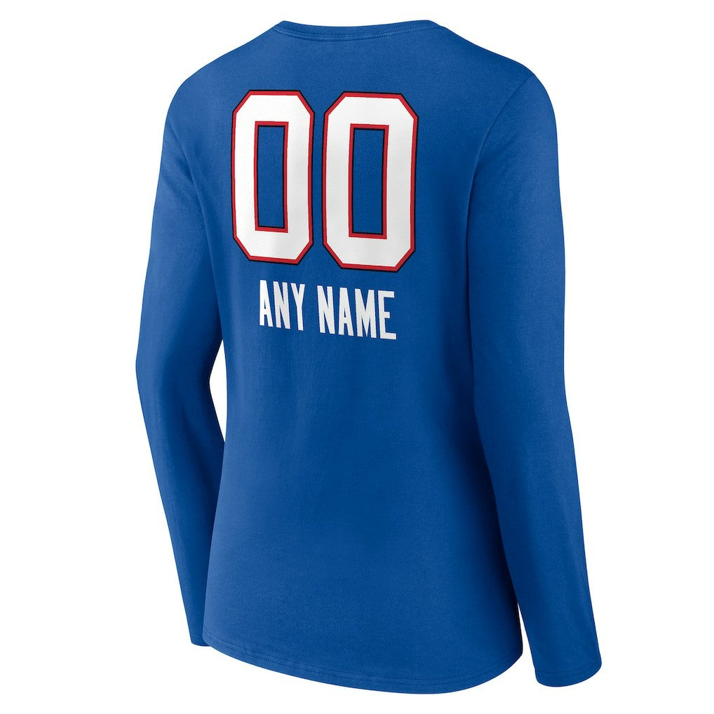 Buffalo Bills Women's Personalized Name & Number Team Wordmark Long Sleeve V-Neck T-Shirt Royal