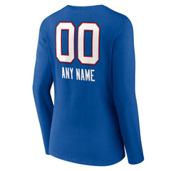 Buffalo Bills Women's Personalized Name & Number Team Wordmark Long Sleeve V-Neck T-Shirt Royal