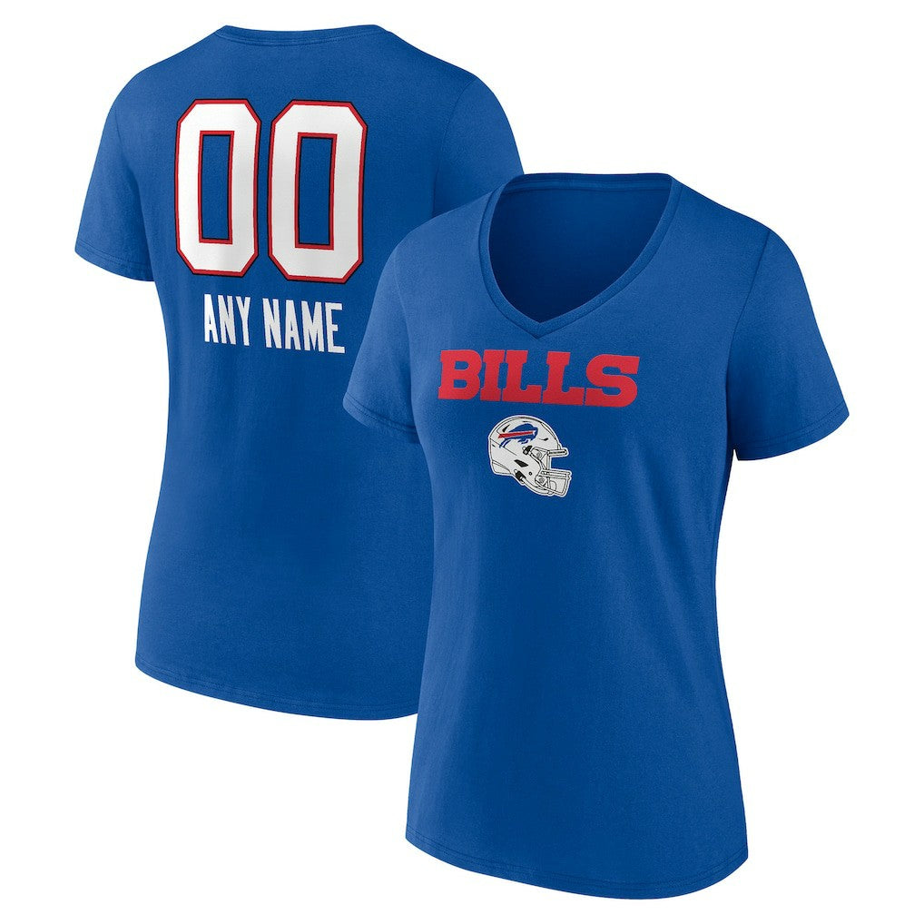 Buffalo Bills Women's Personalized Name & Number Team Wordmark V-Neck T-Shirt Royal