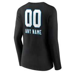 Carolina Panthers Women's Personalized Name & Number Team Wordmark Long Sleeve V-Neck T-Shirt Black