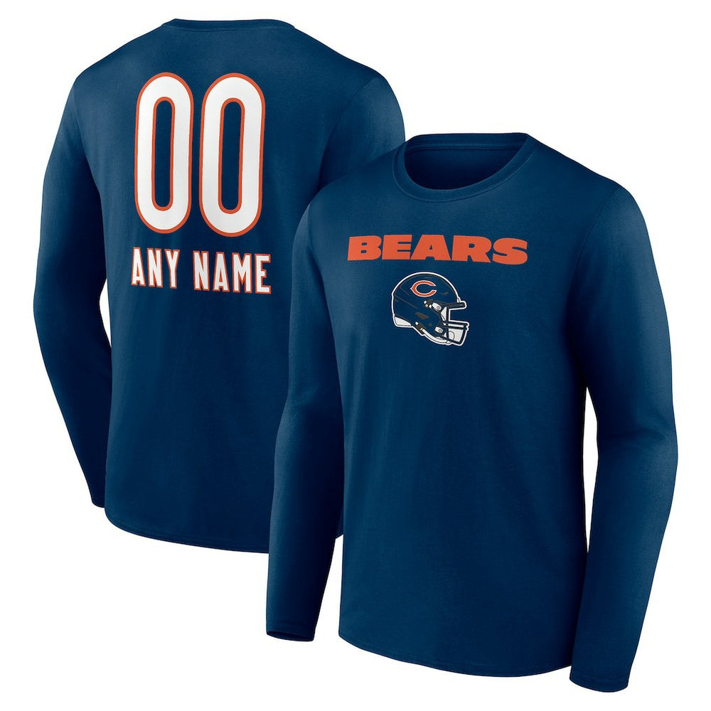 Chicago Bears Personalized Name & Number Team Wordmark Long Sleeve T-Shirt Navy