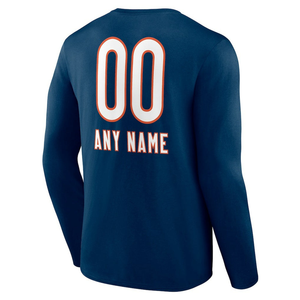 Chicago Bears Personalized Name & Number Team Wordmark Long Sleeve T-Shirt Navy