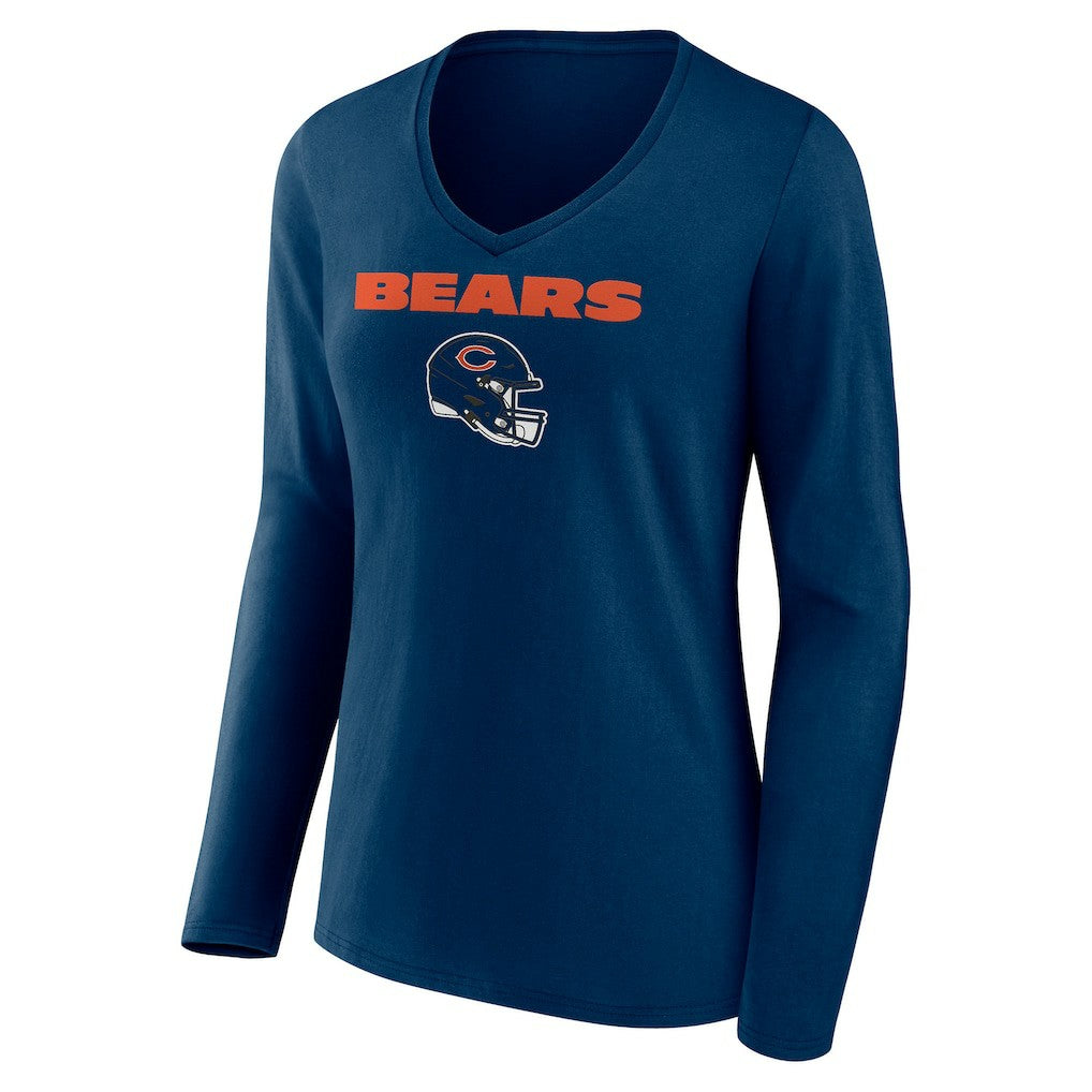 Chicago Bears Women's Personalized Name & Number Team Wordmark Long Sleeve V-Neck T-Shirt Navy