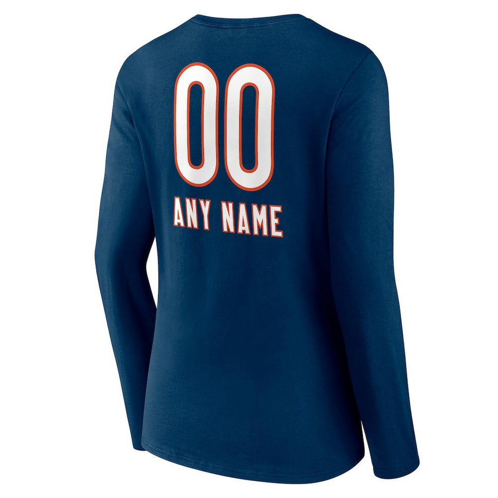 Chicago Bears Women's Personalized Name & Number Team Wordmark Long Sleeve V-Neck T-Shirt Navy