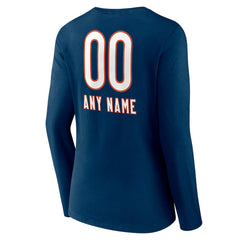 Chicago Bears Women's Personalized Name & Number Team Wordmark Long Sleeve V-Neck T-Shirt Navy