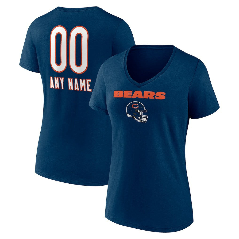 Chicago Bears Women's Personalized Name & Number Team Wordmark V-Neck T-Shirt Navy