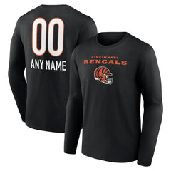 Cincinnati Bengals Personalized Name & Number Team Wordmark Long Sleeve T-Shirt Black