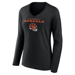 Cincinnati Bengals Women's Personalized Name & Number Team Wordmark Long Sleeve V-Neck T-Shirt Black