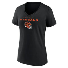 Cincinnati Bengals Women's Personalized Name & Number Team Wordmark V-Neck T-Shirt Black