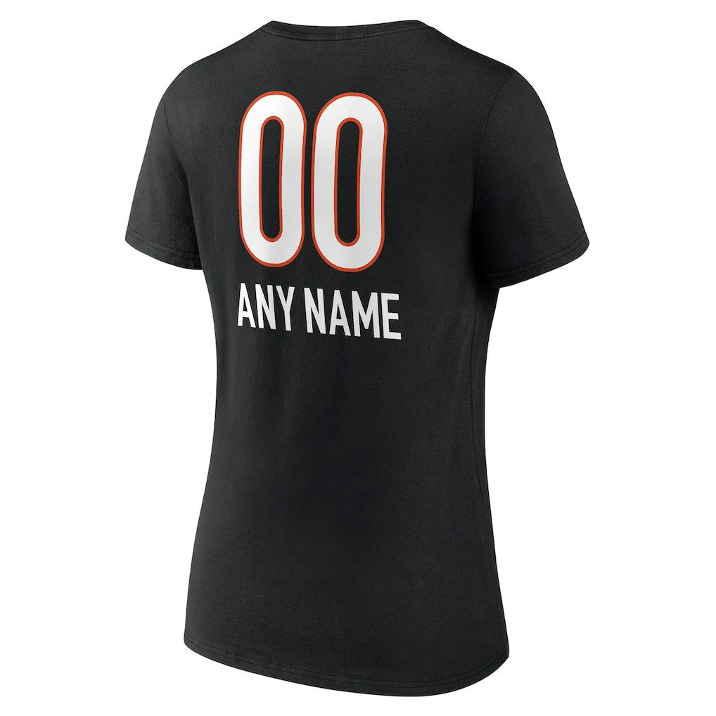 Cincinnati Bengals Women's Personalized Name & Number Team Wordmark V-Neck T-Shirt Black