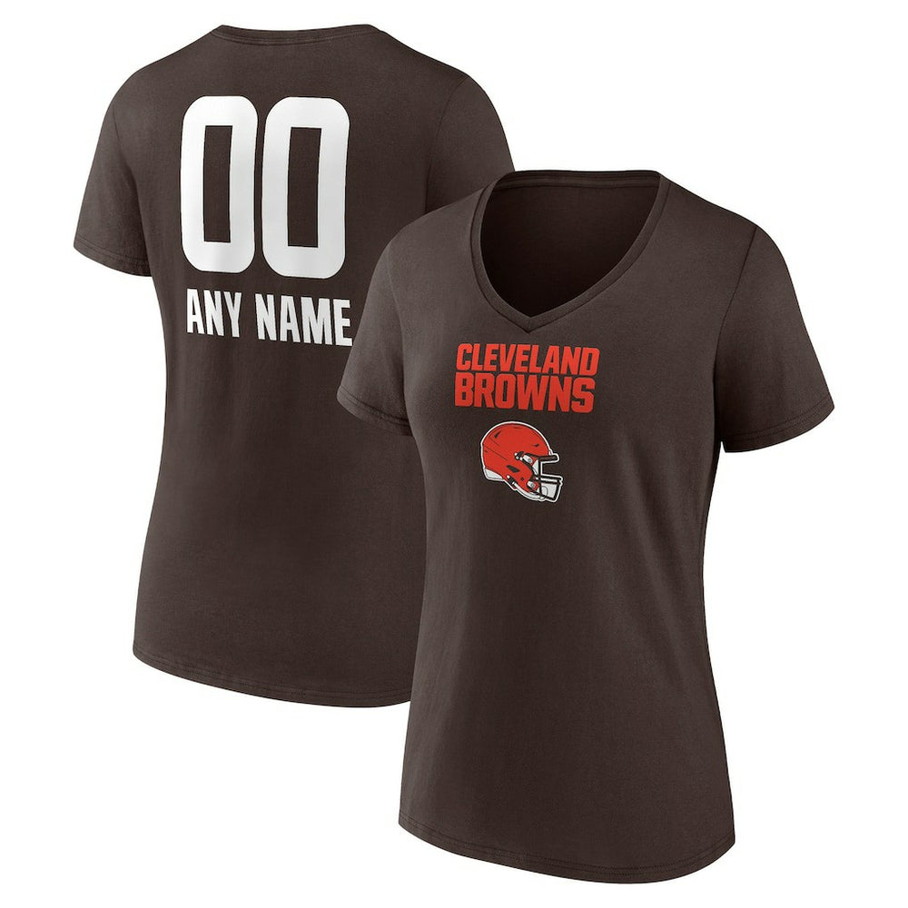 Cleveland Browns Women's Personalized Name & Number Team Wordmark V-Neck T-Shirt Brown