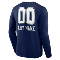 Dallas Cowboys Personalized Name & Number Team Wordmark Long Sleeve T-Shirt Navy