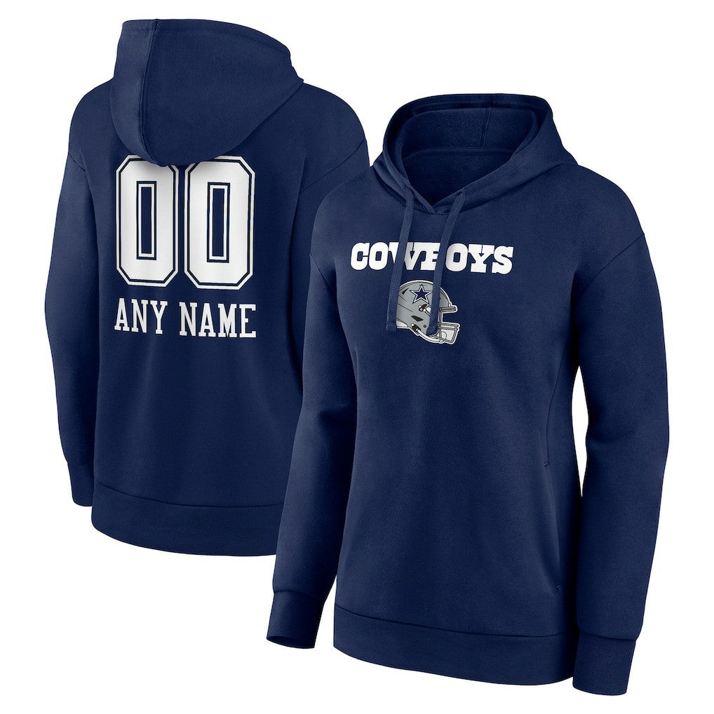 Dallas Cowboys Women's Personalized Name & Number Team Wordmark Pullover Hoodie Navy