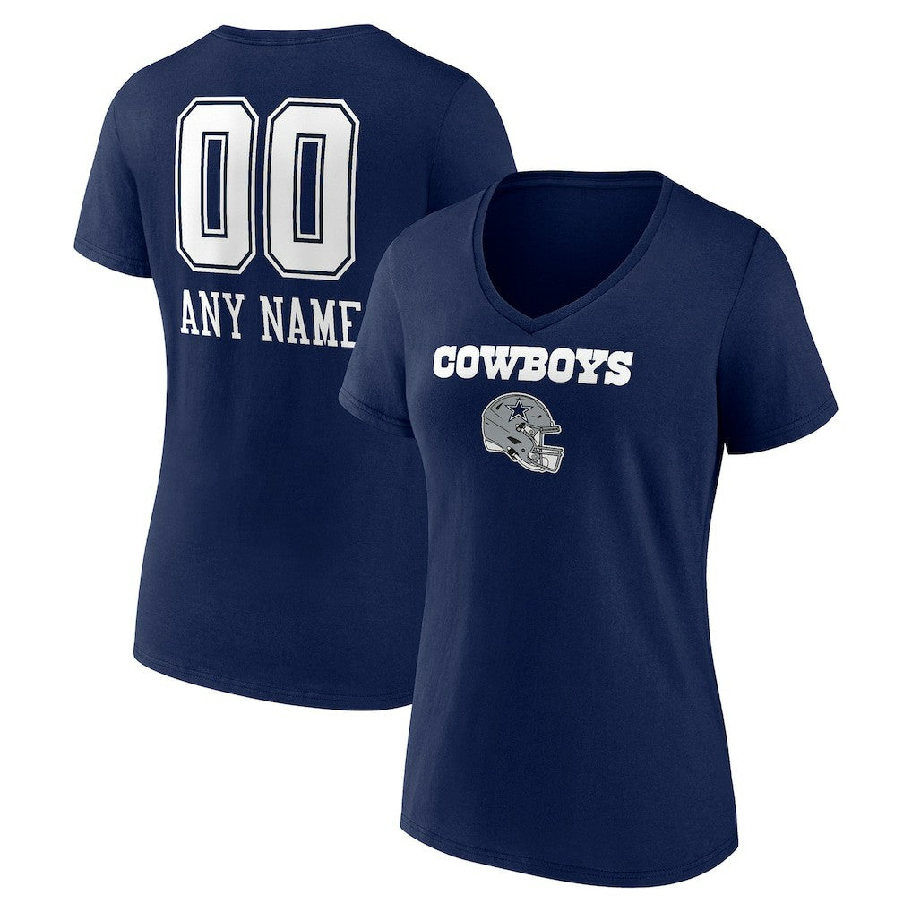 Dallas Cowboys Women's Personalized Name & Number Team Wordmark V-Neck T-Shirt Navy