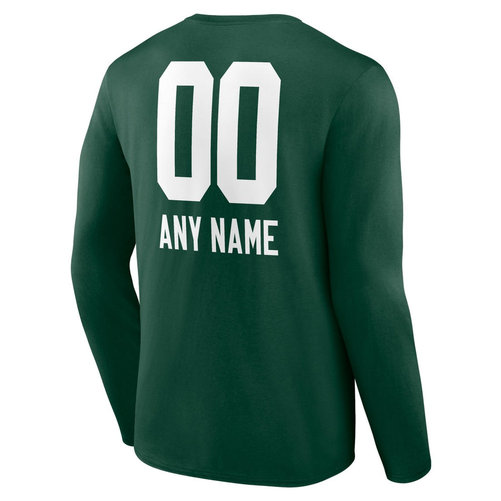 Green Bay Packers Personalized Name & Number Team Wordmark Long Sleeve T-Shirt Green