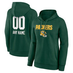 Green Bay Packers Women's Personalized Name & Number Team Wordmark Pullover Hoodie Green