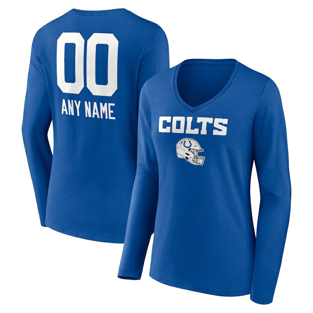 Indianapolis Colts Women's Personalized Name & Number Team Wordmark Long Sleeve V-Neck T-Shirt Royal