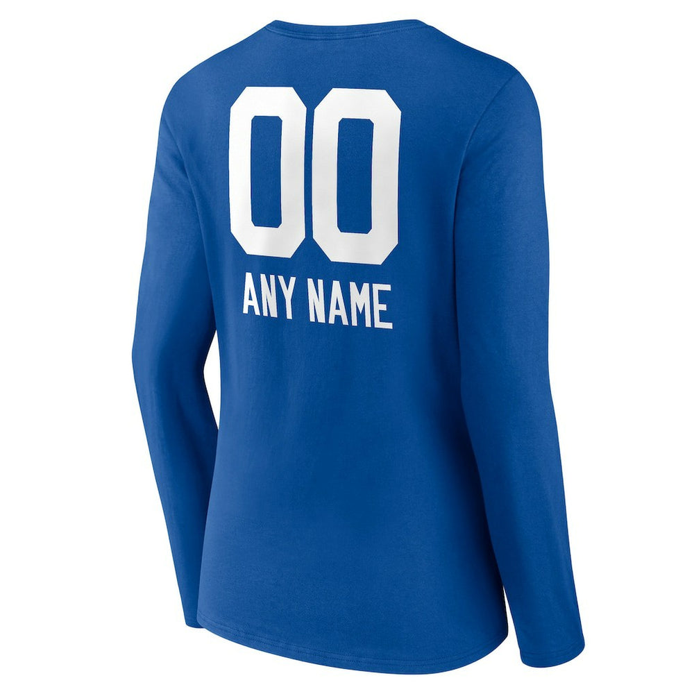 Indianapolis Colts Women's Personalized Name & Number Team Wordmark Long Sleeve V-Neck T-Shirt Royal