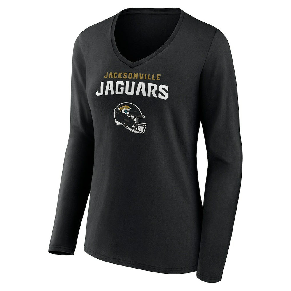 Jacksonville Jaguars Women's Personalized Name & Number Team Wordmark Long Sleeve V-Neck T-Shirt Black