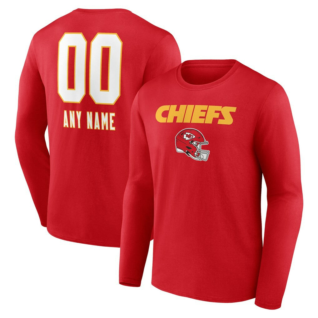 Kansas City Chiefs Personalized Name & Number Team Wordmark Long Sleeve T-Shirt Red