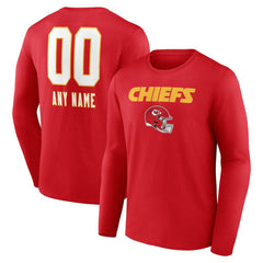 Kansas City Chiefs Personalized Name & Number Team Wordmark Long Sleeve T-Shirt Red