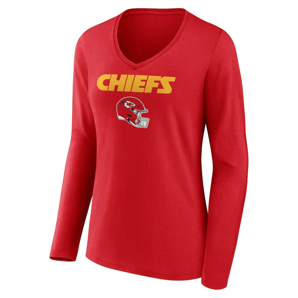 Kansas City Chiefs Women's Personalized Name & Number Team Wordmark Long Sleeve V-Neck T-Shirt Red