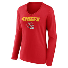 Kansas City Chiefs Women's Personalized Name & Number Team Wordmark Long Sleeve V-Neck T-Shirt Red