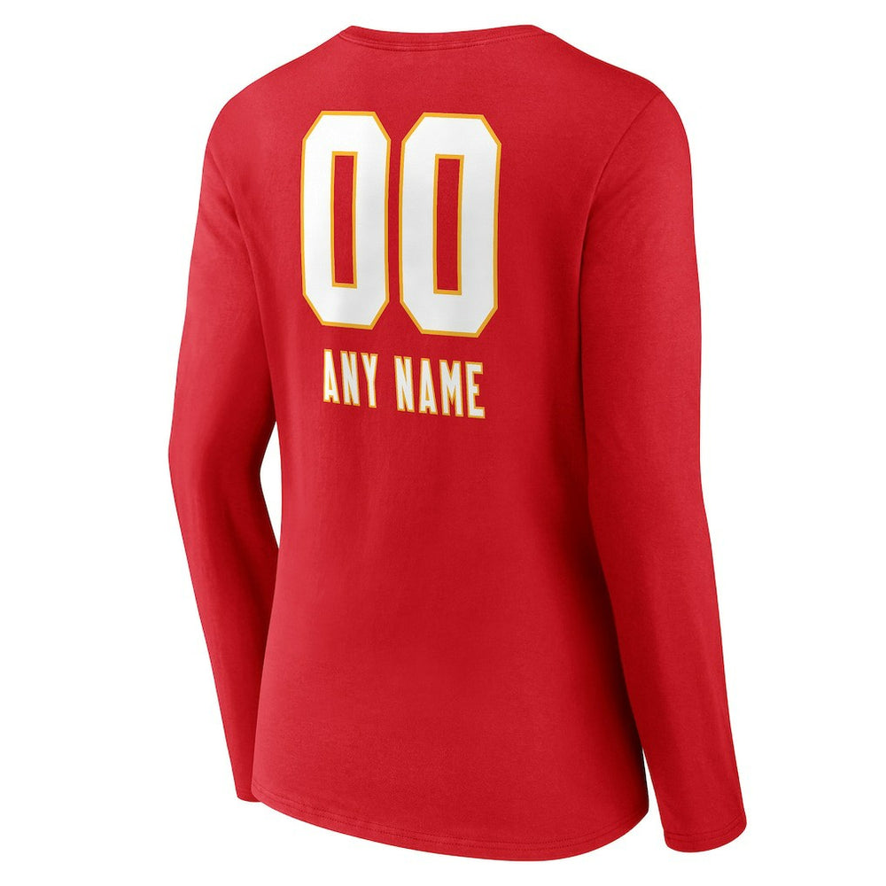 Kansas City Chiefs Women's Personalized Name & Number Team Wordmark Long Sleeve V-Neck T-Shirt Red